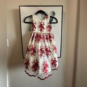 Elegant White and Red Floral Kids Dress